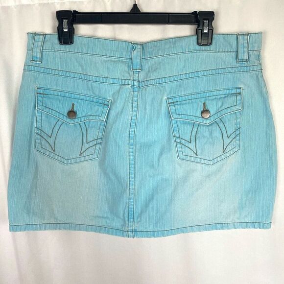 Vintage Y2K 90s Blue Jean Mini Skirt Mossimo Faded Distressed XL Juniors 15 Cott - Picture 2 of 11